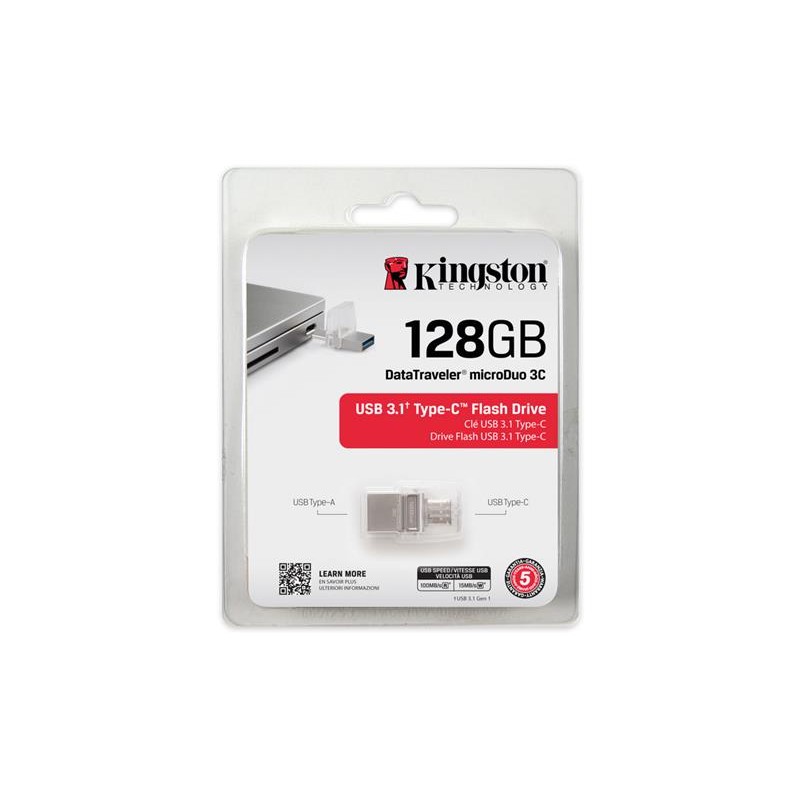 Накопитель Kingston 128GB USB 3.1+Type-C DT Micro Metal Silver