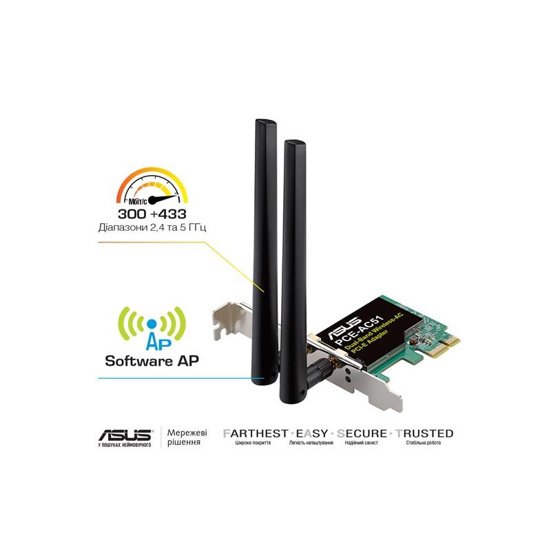 Wi-Fi-адаптер ASUS PCE-AC51 802.11ac, 2.4/5 ГГц, AC750, PCI